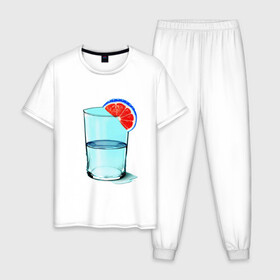 Мужская пижама хлопок с принтом Долька в Петрозаводске, 100% хлопок | брюки и футболка прямого кроя, без карманов, на брюках мягкая резинка на поясе и по низу штанин
 | апельсин | вода | долька | коктейль | стакан