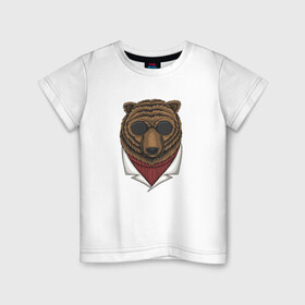 Детская футболка хлопок с принтом Крутой Медведь в очках в Петрозаводске, 100% хлопок | круглый вырез горловины, полуприлегающий силуэт, длина до линии бедер | Тематика изображения на принте: bear | grizzly | kuma | гриззли | гризли | грозный | крутой | медведь | медвежонок | мишка