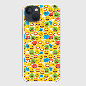 Чехол для iPhone 13 с принтом Смайлики в Петрозаводске,  |  | emoji | emoticons | smile | знак | колобок | позитив | рожица | символ | смайл | смайлики | улыбка | эмодзи