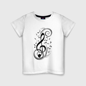 Детская футболка хлопок с принтом Ноты в Петрозаводске, 100% хлопок | круглый вырез горловины, полуприлегающий силуэт, длина до линии бедер | Тематика изображения на принте: звук | музыка | ноты | тату | татуировка | черное