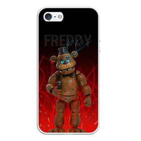 Чехол для iPhone 5/5S матовый с принтом FNAF FREDDY в Петрозаводске, Силикон | Область печати: задняя сторона чехла, без боковых панелей | игры | искры | красный | стиль | фнаф | фредди