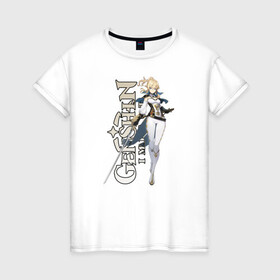 Женская футболка хлопок с принтом GENSHIN IMPACT (Jean) в Петрозаводске, 100% хлопок | прямой крой, круглый вырез горловины, длина до линии бедер, слегка спущенное плечо | anime | game | genshin | genshin impact | impact | jean | аниме | игра