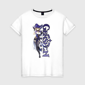 Женская футболка хлопок с принтом GENSHIN IMPACT (Lisa) в Петрозаводске, 100% хлопок | прямой крой, круглый вырез горловины, длина до линии бедер, слегка спущенное плечо | anime | game | genshin | genshin impact | impact | lisa | аниме | игра | лиза