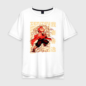 Мужская футболка хлопок Oversize с принтом Zenitsu в Петрозаводске, 100% хлопок | свободный крой, круглый ворот, “спинка” длиннее передней части | agatsuma zenitsu | anime | demon | demon slayer | kimetsu no yaiba | manga | slayer | аниме | демон | зеницу | клинок | манга | меч | рассекающий демонов