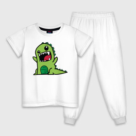 Детская пижама хлопок с принтом Дракон в Петрозаводске, 100% хлопок |  брюки и футболка прямого кроя, без карманов, на брюках мягкая резинка на поясе и по низу штанин
 | дракон | зеленый | зубы | мульт | мультяшный | страшный