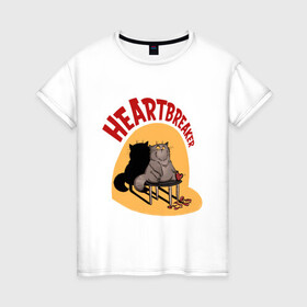 Женская футболка хлопок с принтом Хартбрейкер в Петрозаводске, 100% хлопок | прямой крой, круглый вырез горловины, длина до линии бедер, слегка спущенное плечо | Тематика изображения на принте: bird born | birdborn | heart | ирония | кот | котики | коты | любовь | сердечки | сердце | юмор