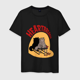 Мужская футболка хлопок с принтом Хартбрейкер в Петрозаводске, 100% хлопок | прямой крой, круглый вырез горловины, длина до линии бедер, слегка спущенное плечо. | bird born | birdborn | heart | ирония | кот | котики | коты | любовь | сердечки | сердце | юмор