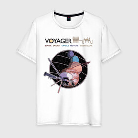 Мужская футболка хлопок с принтом VOYAGER в Петрозаводске, 100% хлопок | прямой крой, круглый вырез горловины, длина до линии бедер, слегка спущенное плечо. | Тематика изображения на принте: space | voyager | амс | вояджер | зонд | космос | планеты | сатурн | уран | юпитер