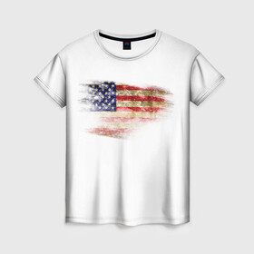 Женская футболка 3D с принтом USA в Петрозаводске, 100% полиэфир ( синтетическое хлопкоподобное полотно) | прямой крой, круглый вырез горловины, длина до линии бедер | америка | американский флаг | драный | потертый | текстура | флаг