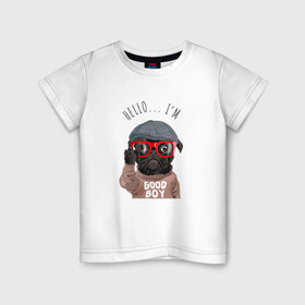 Детская футболка хлопок с принтом Хороший мальчик в очках в Петрозаводске, 100% хлопок | круглый вырез горловины, полуприлегающий силуэт, длина до линии бедер | cute | dog | woof | гав | забавный | пес | песель | песик | смешной | собака | собачка | щенок