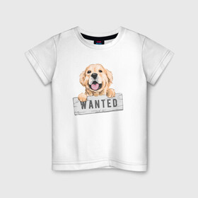 Детская футболка хлопок с принтом Dog Wanted в Петрозаводске, 100% хлопок | круглый вырез горловины, полуприлегающий силуэт, длина до линии бедер | cute | dog | wanted | woof | гав | забавный | пес | песель | песик | смешной | собака | собачка | щенок