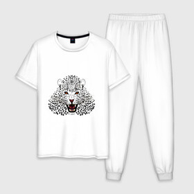 Мужская пижама хлопок с принтом Леопард в Петрозаводске, 100% хлопок | брюки и футболка прямого кроя, без карманов, на брюках мягкая резинка на поясе и по низу штанин
 | большая кошка | дикий зверь | зверь | кошка | леопард