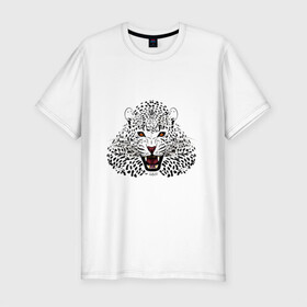 Мужская футболка хлопок Slim с принтом Леопард в Петрозаводске, 92% хлопок, 8% лайкра | приталенный силуэт, круглый вырез ворота, длина до линии бедра, короткий рукав | большая кошка | дикий зверь | зверь | кошка | леопард