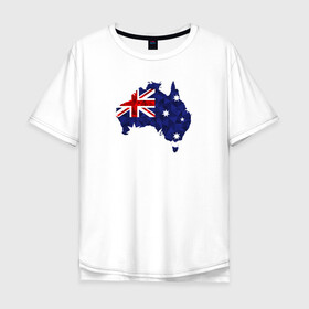 Мужская футболка хлопок Oversize с принтом Австралия в Петрозаводске, 100% хлопок | свободный крой, круглый ворот, “спинка” длиннее передней части | карта | материк | мира | силуэт | страны | флаг