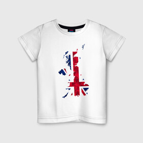 Детская футболка хлопок с принтом Великобритания в Петрозаводске, 100% хлопок | круглый вырез горловины, полуприлегающий силуэт, длина до линии бедер | карта | мира | остров | силуэт | страны | флаг