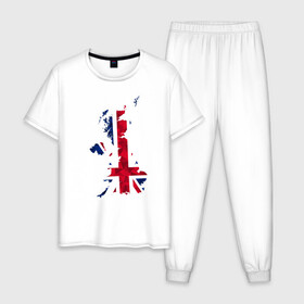 Мужская пижама хлопок с принтом Великобритания в Петрозаводске, 100% хлопок | брюки и футболка прямого кроя, без карманов, на брюках мягкая резинка на поясе и по низу штанин
 | карта | мира | остров | силуэт | страны | флаг