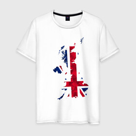 Мужская футболка хлопок с принтом Великобритания в Петрозаводске, 100% хлопок | прямой крой, круглый вырез горловины, длина до линии бедер, слегка спущенное плечо. | карта | мира | остров | силуэт | страны | флаг