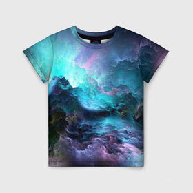Детская футболка 3D с принтом Космическое море в Петрозаводске, 100% гипоаллергенный полиэфир | прямой крой, круглый вырез горловины, длина до линии бедер, чуть спущенное плечо, ткань немного тянется | вода | волны | космическое море | космос | море | облака | свет | шторм