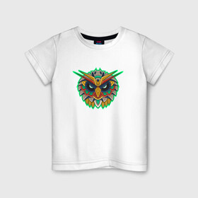 Детская футболка хлопок с принтом Филин орнамент в Петрозаводске, 100% хлопок | круглый вырез горловины, полуприлегающий силуэт, длина до линии бедер | owl | орнамент | птица | птицы | сова | филин
