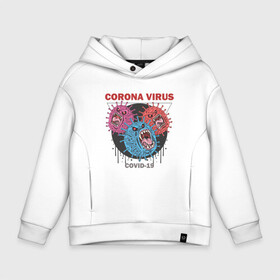 Детское худи Oversize хлопок с принтом Коронавирус Coronavirus в Петрозаводске, френч-терри — 70% хлопок, 30% полиэстер. Мягкий теплый начес внутри —100% хлопок | боковые карманы, эластичные манжеты и нижняя кромка, капюшон на магнитной кнопке | coronavirus | covid | вирус | ковид | корона | коронавирус | пандемия | самоизоляция