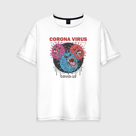 Женская футболка хлопок Oversize с принтом Коронавирус Coronavirus в Петрозаводске, 100% хлопок | свободный крой, круглый ворот, спущенный рукав, длина до линии бедер
 | coronavirus | covid | вирус | ковид | корона | коронавирус | пандемия | самоизоляция