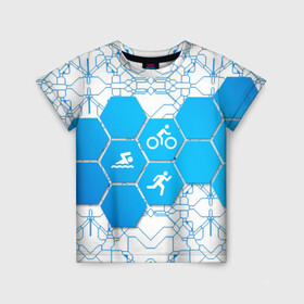Детская футболка 3D с принтом Плыви, Крути, Беги в Петрозаводске, 100% гипоаллергенный полиэфир | прямой крой, круглый вырез горловины, длина до линии бедер, чуть спущенное плечо, ткань немного тянется | bike | ironman | run | running | swim | swimming | triathlon | бег | бегун | велосипед | велоспорт | выносливость | железный человек | плавание | спорт на выносливость | триатлон | цикличный вид спорта