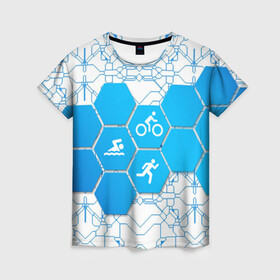 Женская футболка 3D с принтом Плыви, Крути, Беги в Петрозаводске, 100% полиэфир ( синтетическое хлопкоподобное полотно) | прямой крой, круглый вырез горловины, длина до линии бедер | Тематика изображения на принте: bike | ironman | run | running | swim | swimming | triathlon | бег | бегун | велосипед | велоспорт | выносливость | железный человек | плавание | спорт на выносливость | триатлон | цикличный вид спорта