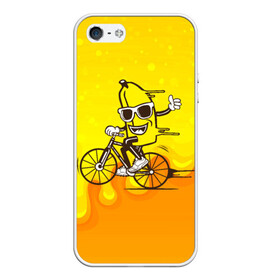 Чехол для iPhone 5/5S матовый с принтом Банан на велосипеде в Петрозаводске, Силикон | Область печати: задняя сторона чехла, без боковых панелей | байк | банан | бананчик | велик | велосипед | живой банан | спорт