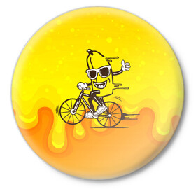 Значок с принтом Банан на велосипеде в Петрозаводске,  металл | круглая форма, металлическая застежка в виде булавки | байк | банан | бананчик | велик | велосипед | живой банан | спорт