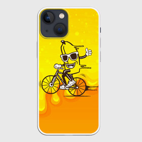 Чехол для iPhone 13 mini с принтом Банан на велосипеде в Петрозаводске,  |  | Тематика изображения на принте: байк | банан | бананчик | велик | велосипед | живой банан | спорт