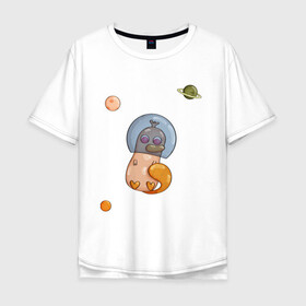 Мужская футболка хлопок Oversize с принтом Утконос и космос в Петрозаводске, 100% хлопок | свободный крой, круглый ворот, “спинка” длиннее передней части | звёзды | космос | любовь | планеты | утконос