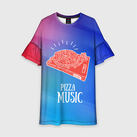 Детское платье 3D с принтом PIZZA MUSIC в Петрозаводске, 100% полиэстер | прямой силуэт, чуть расширенный к низу. Круглая горловина, на рукавах — воланы | Тематика изображения на принте: d.j | dj | pizza | диджей | музыка | музыканту | пицца | прикол | шутка