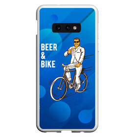 Чехол для Samsung S10E с принтом Велосипед и пиво в Петрозаводске, Силикон | Область печати: задняя сторона чехла, без боковых панелей | без рук | вело | велосипед | велосипедист | колеса | руль | спорт