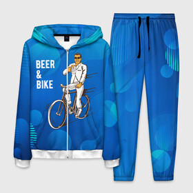 Мужской костюм 3D с принтом Велосипед и пиво в Петрозаводске, 100% полиэстер | Манжеты и пояс оформлены тканевой резинкой, двухслойный капюшон со шнурком для регулировки, карманы спереди | Тематика изображения на принте: без рук | вело | велосипед | велосипедист | колеса | руль | спорт