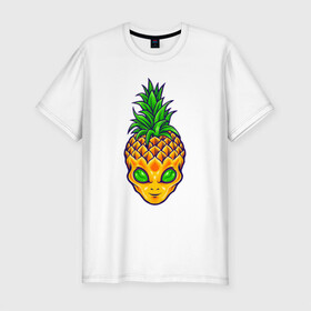 Мужская футболка хлопок Slim с принтом Ананас инопланетянин в Петрозаводске, 92% хлопок, 8% лайкра | приталенный силуэт, круглый вырез ворота, длина до линии бедра, короткий рукав | a pineapple | alien | tegunvteg | ананас | инопланетянин | нло | пришелец | сюрреализм