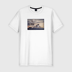 Мужская футболка хлопок Slim с принтом Бисмаркус - Amogus в Петрозаводске, 92% хлопок, 8% лайкра | приталенный силуэт, круглый вырез ворота, длина до линии бедра, короткий рукав | бисмарк. амогус | мем | пейзаж