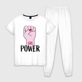 Женская пижама хлопок с принтом Girl Power в Петрозаводске, 100% хлопок | брюки и футболка прямого кроя, без карманов, на брюках мягкая резинка на поясе и по низу штанин | girl | power | арт | иллюстрация | сила | феменизм