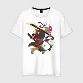 Мужская футболка хлопок с принтом Honey badger samurai в Петрозаводске, 100% хлопок | прямой крой, круглый вырез горловины, длина до линии бедер, слегка спущенное плечо. | барсук | зверь | иллюстрация | китай | медоед | самурай
