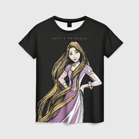 Женская футболка 3D с принтом Just a Princess в Петрозаводске, 100% полиэфир ( синтетическое хлопкоподобное полотно) | прямой крой, круглый вырез горловины, длина до линии бедер | disney | disney princess | rapunzel | дисней | прнцесса | рапунцель