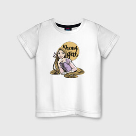 Детская футболка хлопок с принтом Dream girl в Петрозаводске, 100% хлопок | круглый вырез горловины, полуприлегающий силуэт, длина до линии бедер | disney | disney princess | rapunzel | дисней | прнцесса | рапунцель