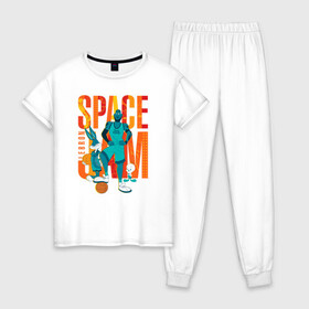 Женская пижама хлопок с принтом Space Jam Lebron в Петрозаводске, 100% хлопок | брюки и футболка прямого кроя, без карманов, на брюках мягкая резинка на поясе и по низу штанин | bugs bunny | lebron james | space jam | space jam 2 | space jam a new legacy | tweety | vdzabma | багз банни | космический джем | космический джем 2 | космический джем: новое поколение | леброн джеймс | твити