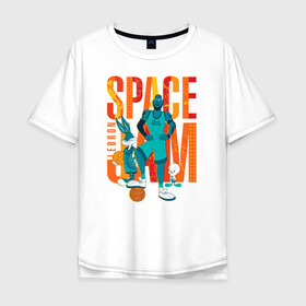Мужская футболка хлопок Oversize с принтом Space Jam Lebron в Петрозаводске, 100% хлопок | свободный крой, круглый ворот, “спинка” длиннее передней части | bugs bunny | lebron james | space jam | space jam 2 | space jam a new legacy | tweety | vdzabma | багз банни | космический джем | космический джем 2 | космический джем: новое поколение | леброн джеймс | твити