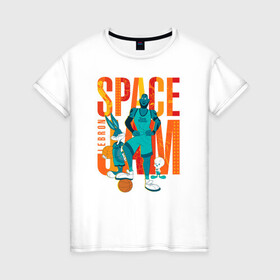 Женская футболка хлопок с принтом Space Jam Lebron в Петрозаводске, 100% хлопок | прямой крой, круглый вырез горловины, длина до линии бедер, слегка спущенное плечо | bugs bunny | lebron james | space jam | space jam 2 | space jam a new legacy | tweety | vdzabma | багз банни | космический джем | космический джем 2 | космический джем: новое поколение | леброн джеймс | твити