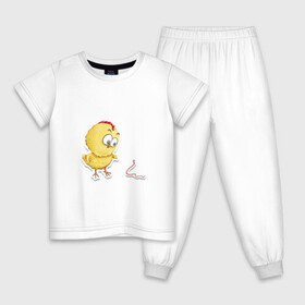Детская пижама хлопок с принтом Цыпа в Петрозаводске, 100% хлопок |  брюки и футболка прямого кроя, без карманов, на брюках мягкая резинка на поясе и по низу штанин
 | детский | детям | желтый | лето | малыш | прикол | розовый | цыпленок | червяк | юмор