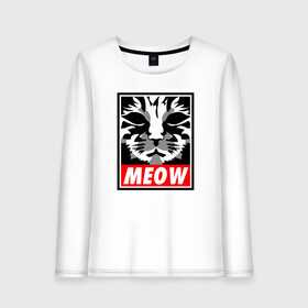 Женский лонгслив хлопок с принтом Meow Obey в Петрозаводске, 100% хлопок |  | animal | cat | cute | kitty | meow | obey | друг | животные | киска | кися | китти | кот | котенок | котик | котэ | кошечка | кошка | мур | мяу | питомец