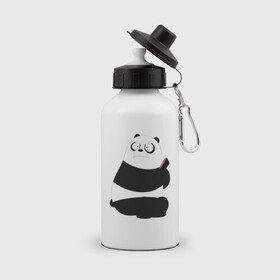 Бутылка спортивная с принтом Возмущенная панда в Петрозаводске, металл | емкость — 500 мл, в комплекте две пластиковые крышки и карабин для крепления | белый медведь | возмущение | животное | зависимость | медведь | панда | телефон