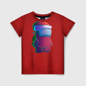 Детская футболка 3D с принтом Among us в Петрозаводске, 100% гипоаллергенный полиэфир | прямой крой, круглый вырез горловины, длина до линии бедер, чуть спущенное плечо, ткань немного тянется | amogus | among us | красный among us | новый год