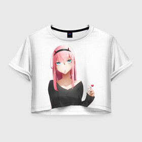 Женская футболка Crop-top 3D с принтом ZERO TWO | 002 в Петрозаводске, 100% полиэстер | круглая горловина, длина футболки до линии талии, рукава с отворотами | anime | darling | darling in the franxx | girl | sempai | senpai | аниме | вайфу | дарлинг | девушка | зеро ту | леденец | любимый во франксе | милый | ноль два | няшка | розовые волосы | розовый | сенпай | стрелиция | тян | франкс | ч