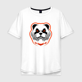 Мужская футболка хлопок Oversize с принтом Панда с красными глазами в Петрозаводске, 100% хлопок | свободный крой, круглый ворот, “спинка” длиннее передней части | Тематика изображения на принте: cute | dog | pitbull | woof | американский питбультерьер | гав | забавный | пес | песель | песик | питбуль | смешной | собака | собачка | щенок