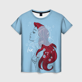 Женская футболка 3D с принтом Ariel and Flounder в Петрозаводске, 100% полиэфир ( синтетическое хлопкоподобное полотно) | прямой крой, круглый вырез горловины, длина до линии бедер | ariel | disney | princess | sea | shtatdis | ариэль | дисней | русалочка